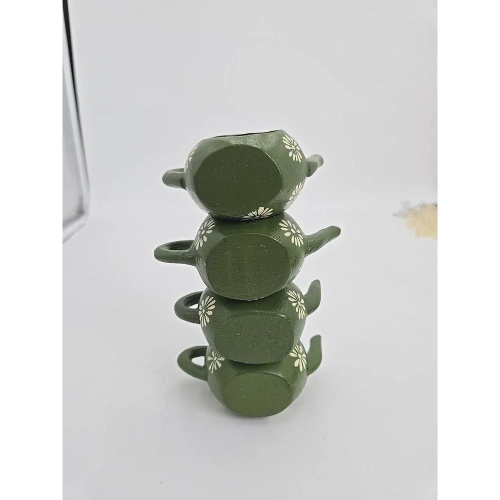 4 Wood Napkin Holders Hand Painted Green Teapot‎ Floral Vtg 70s 80s Cottagecore